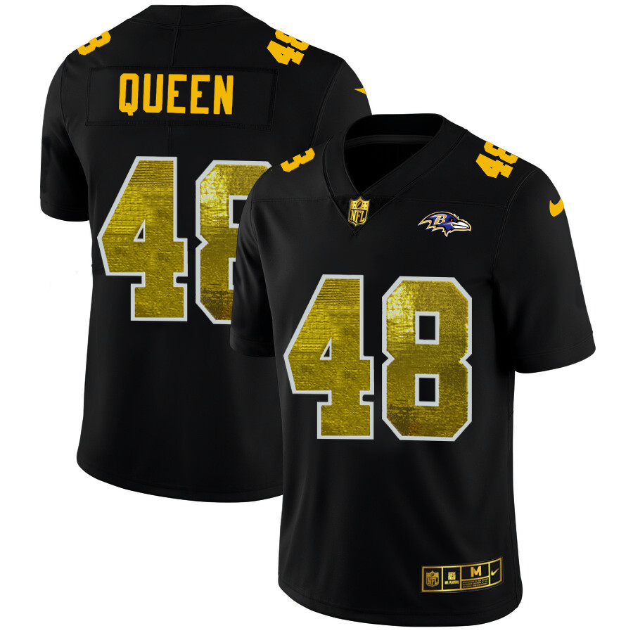 Personalized Baltimore Ravens #48 Patrick Queen Men’s Black Golden Sequin Limited NFL Jersey