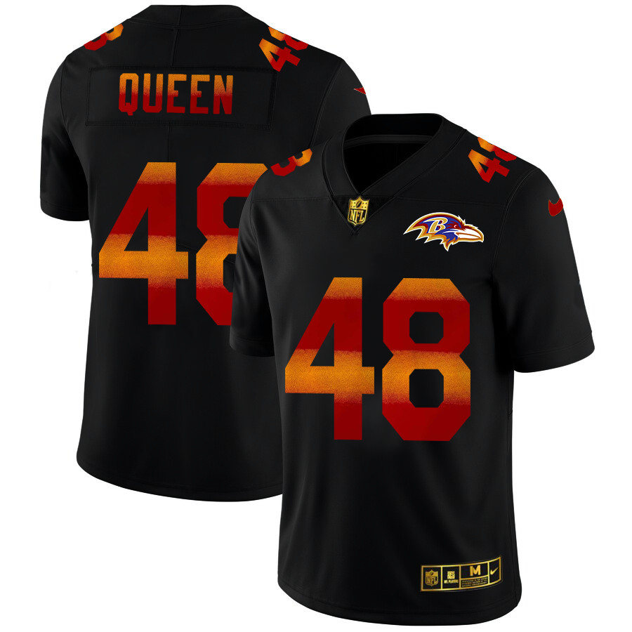 Personalized Baltimore Ravens #48 Patrick Queen Men’s Black Red Orange Stripe Limited NFL Jersey