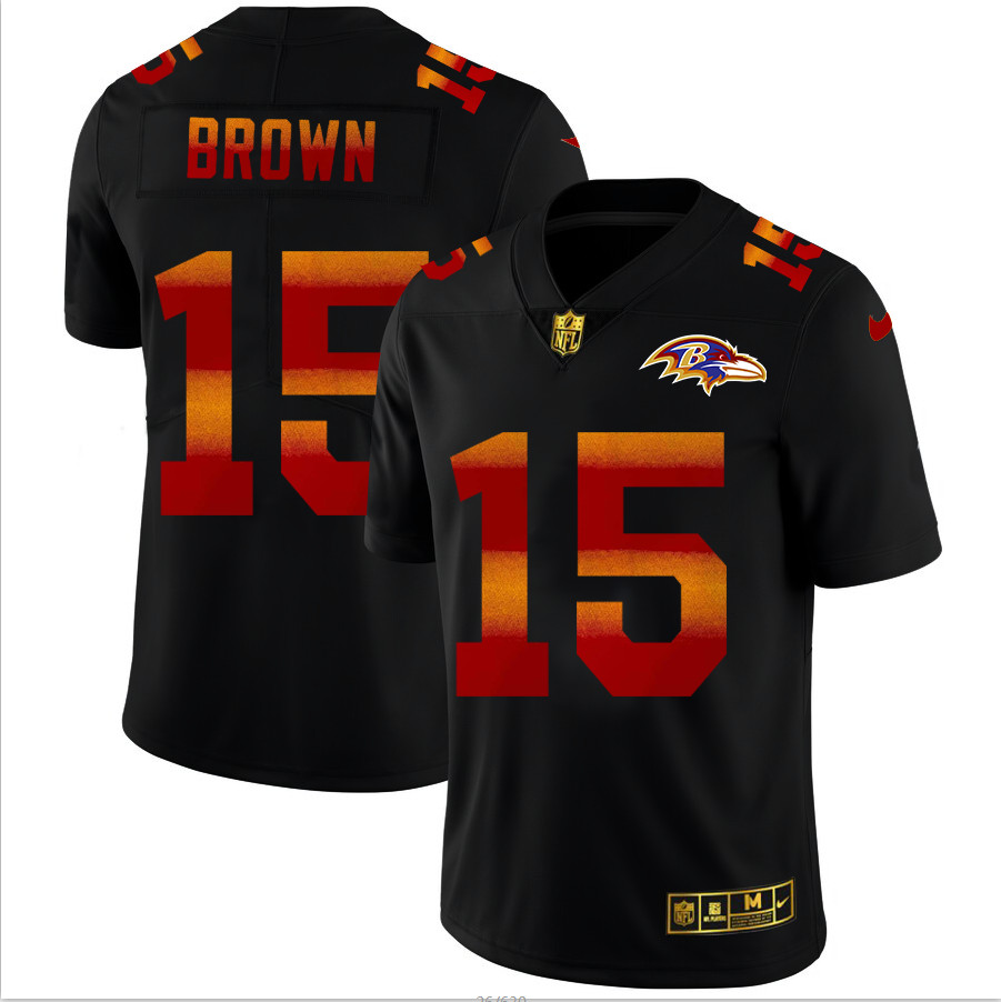 Personalized Baltimore Ravens #15 Marquise Brown Men’s Black Red Orange Stripe Limited NFL Jersey