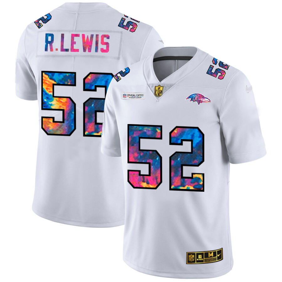 Personalized Baltimore Ravens #52 Ray Lewis Men’s White Multi-Color 2020 NFL Crucial Catch Limited NFL Jersey