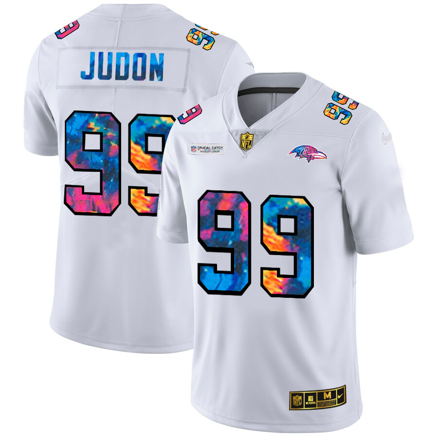 Personalized Baltimore Ravens #99 Matthew Judon Men’s White Multi-Color 2020 NFL Crucial Catch Limited NFL Jersey