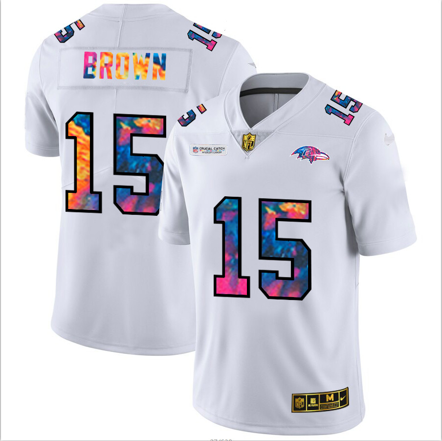 Personalized Baltimore Ravens #15 Marquise Brown Men’s White Multi-Color 2020 NFL Crucial Catch Limited NFL Jersey