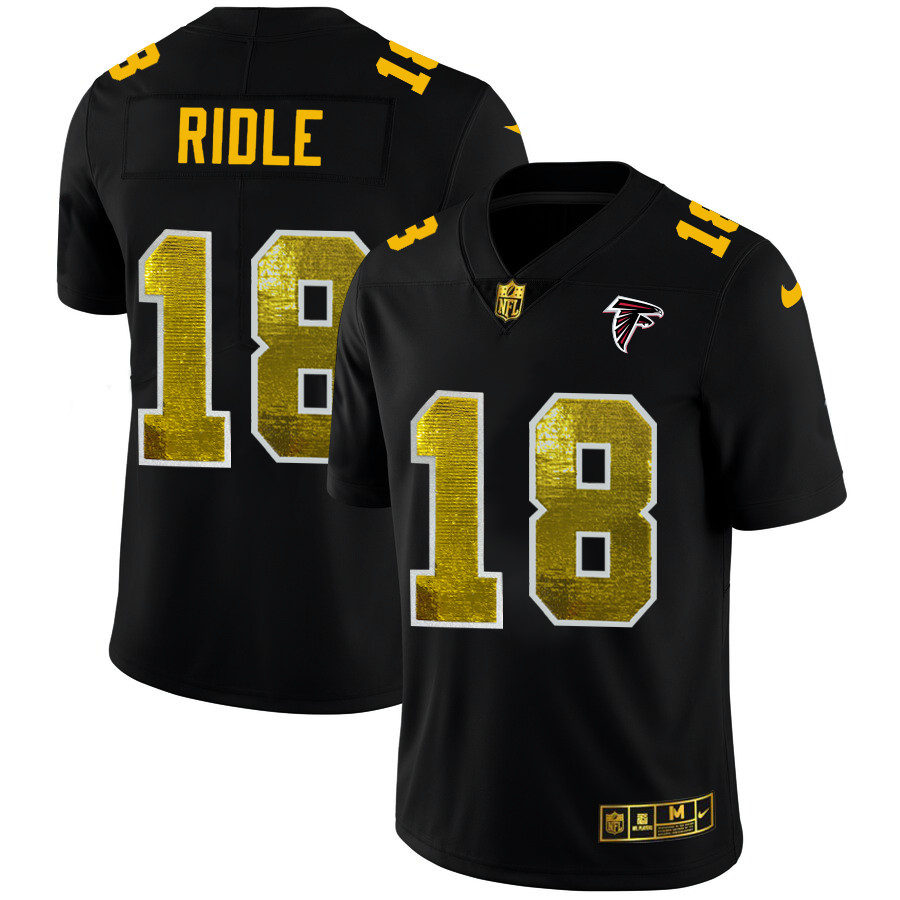 Personalized Atlanta Falcons #18 Calvin Ridley Men’s Black Golden Sequin Limited NFL Jersey