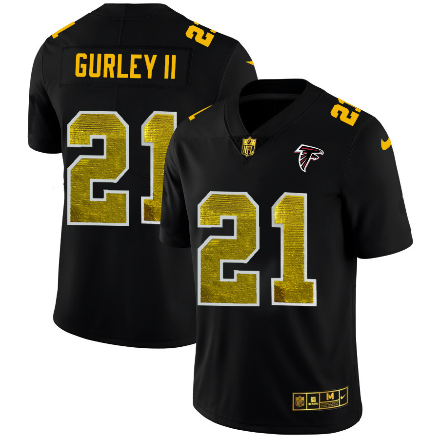 Personalized Atlanta Falcons #21 Todd Gurley II Men’s Black Golden Sequin Limited NFL Jersey