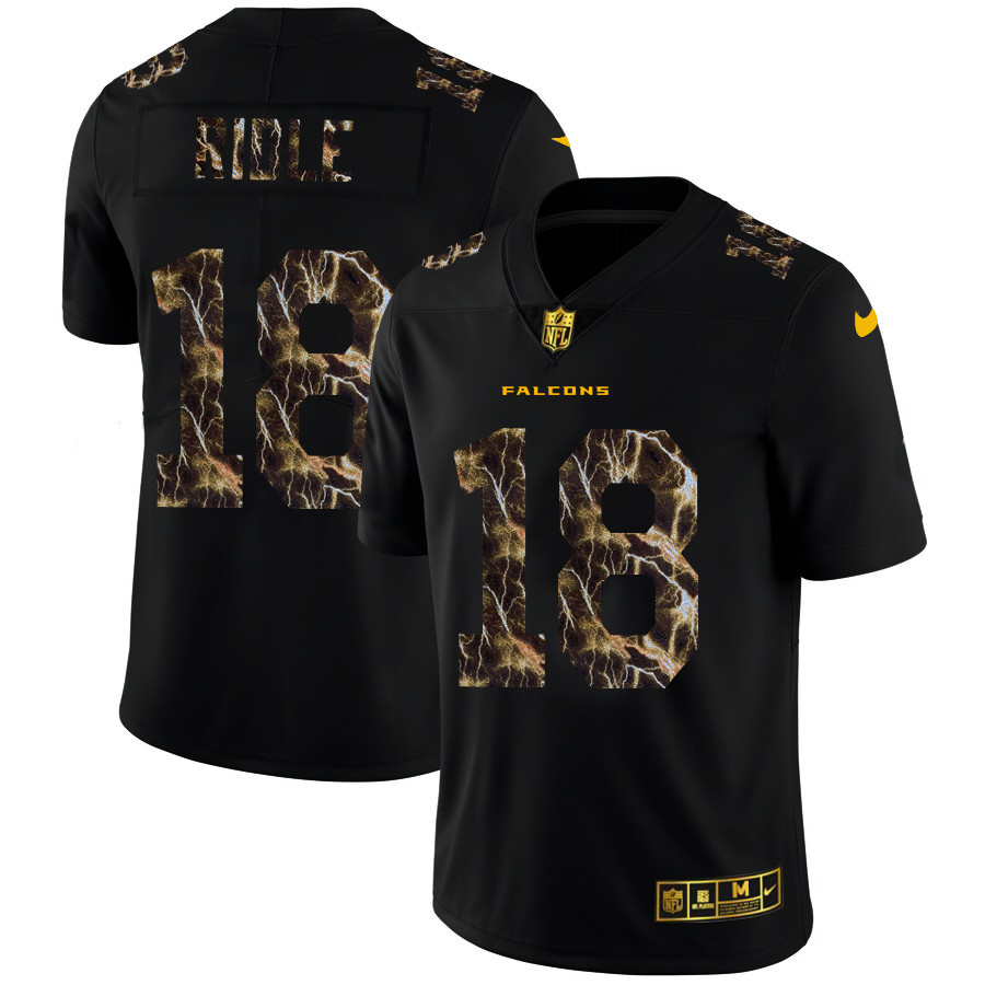 Personalized Atlanta Falcons #18 Calvin Ridley Men’s Black Flocked Lightning Limited NFL Jersey