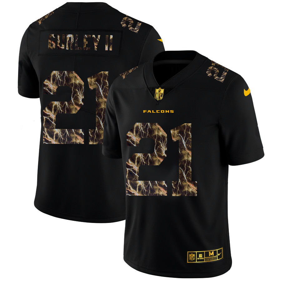 Personalized Atlanta Falcons #21 Todd Gurley II Men’s Black Flocked Lightning Limited NFL Jersey