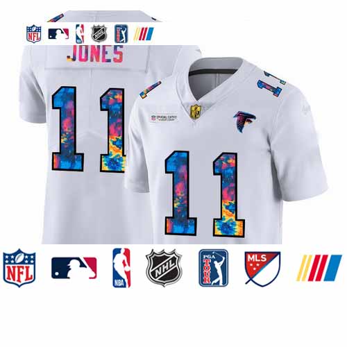 Personalized Atlanta Falcons #11 Julio Jones Men’s White Multi-Color 2020 NFL Crucial Catch Limited NFL Jersey
