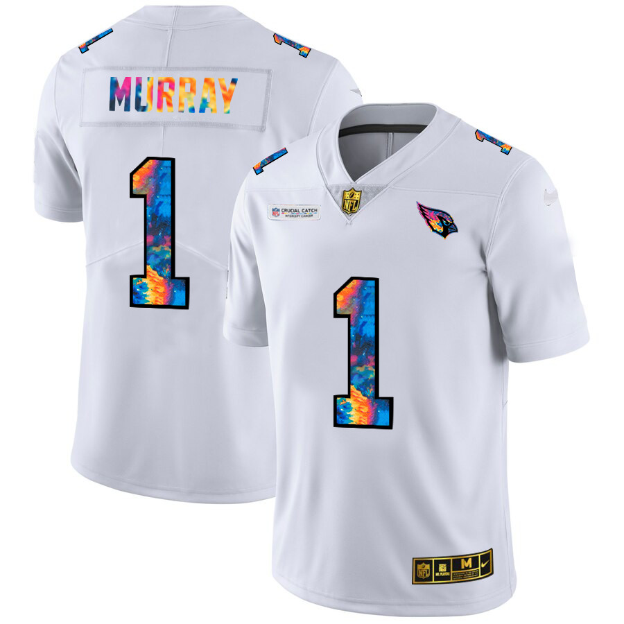 Personalized Arizona Cardinals #1 Kyler Murray Men’s White Multi-Color 2020 NFL Crucial Catch Limited NFL Jersey