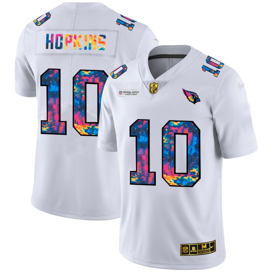 Personalized Arizona Cardinals #10 DeAndre Hopkins Men’s White Multi-Color 2020 NFL Crucial Catch Limited NFL Jersey