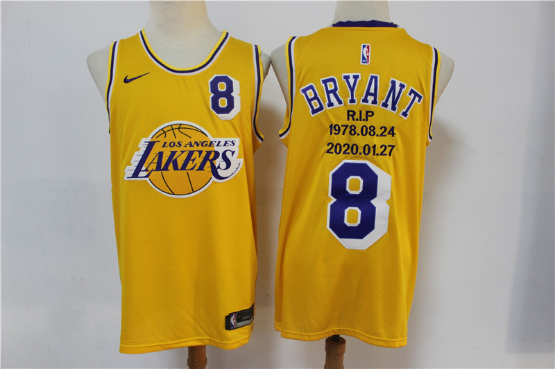 Personalized Lakers 8 Kobe Bryant Yellow R.I.P Swingman Fashion Jersey