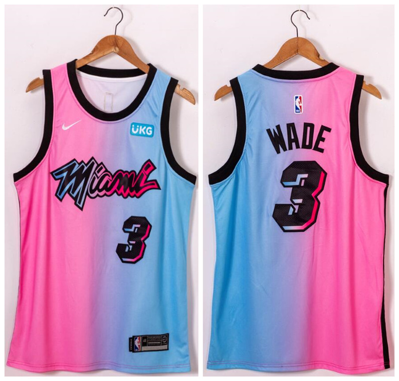 Personalized Heat 3 Dwyane Wade Blue Pink 2021 City Edition Swingman Jersey
