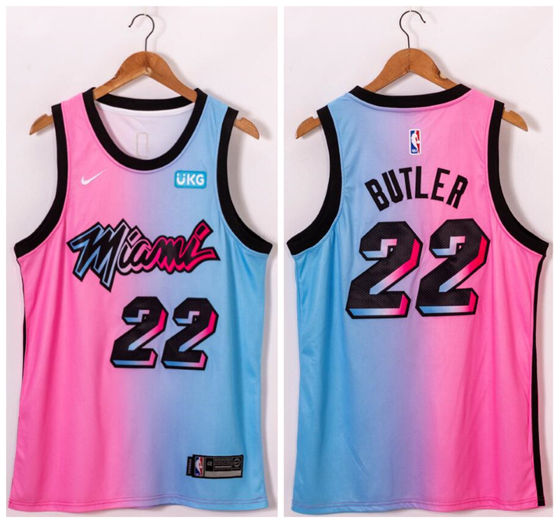 Personalized Heat 22 Jimmy Butler Blue Pink 2021 City Edition Swingman Jersey