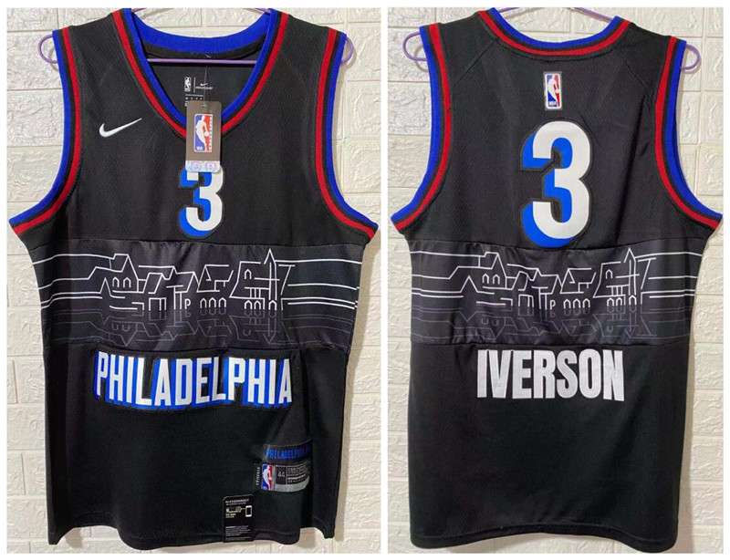 Personalized 76ers 3 Allen Iverson Black 2020-21 City Edition Swingman Jersey