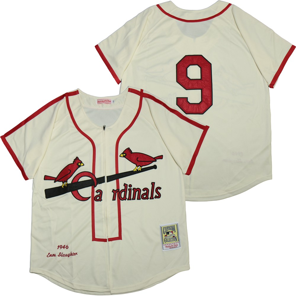 Personalized Cardinals 9 Enos Slaughter Cream 1946 Cooperstown Collection Jersey