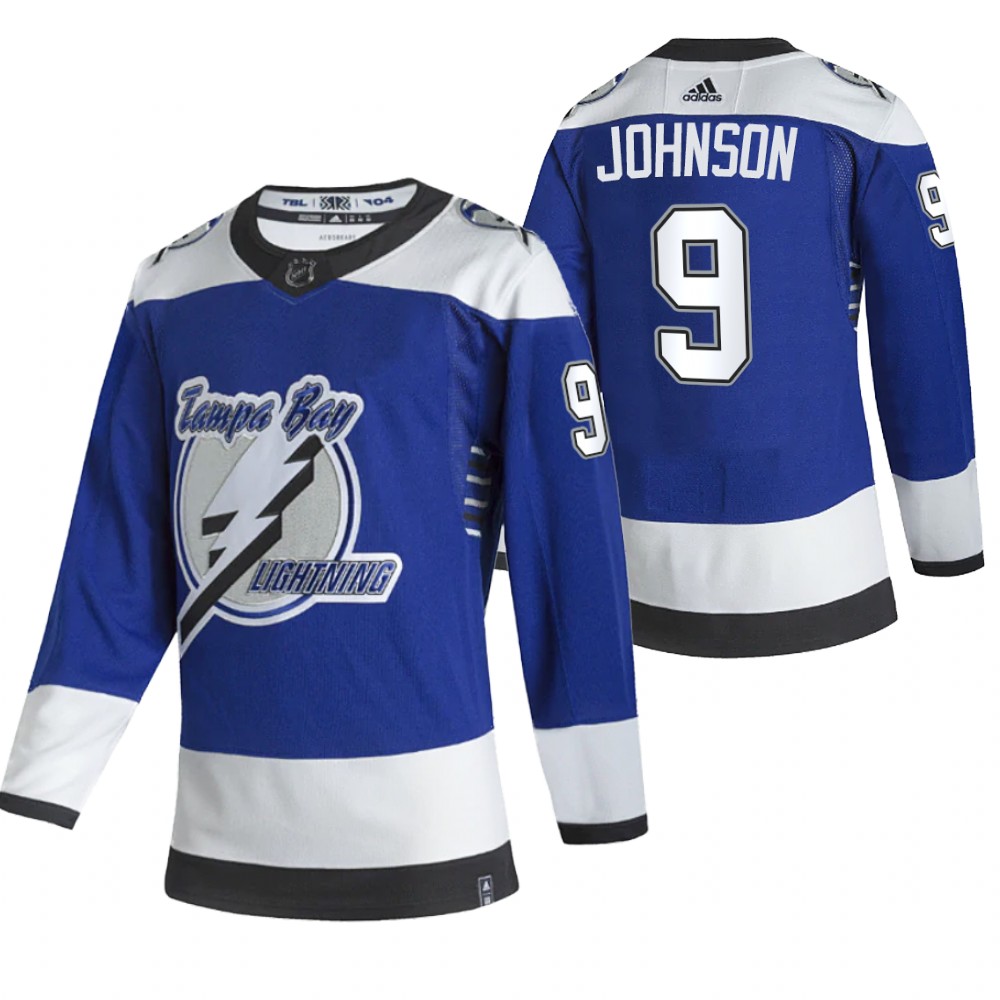 Personalized Tampa Bay Lightning #9 Tyler Johnson Blue Men’s 2020-21 Reverse Retro Alternate NHL Jersey