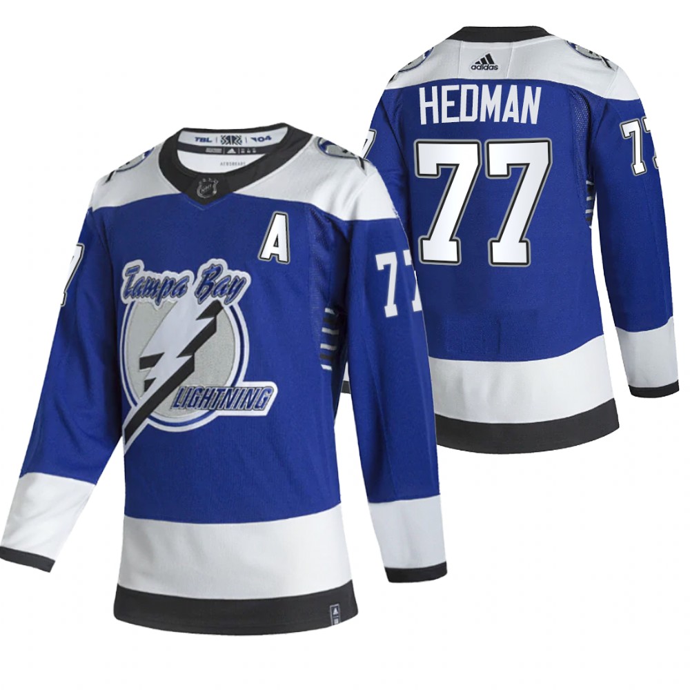 Personalized Tampa Bay Lightning #77 Victor Hedman Blue Men’s 2020-21 Reverse Retro Alternate NHL Jersey