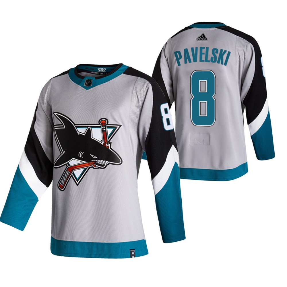 Personalized San Jose Sharks #8 Joe Pavelski Grey Men’s 2020-21 Reverse Retro Alternate NHL Jersey