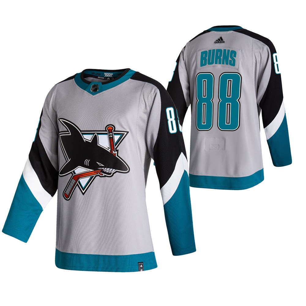 Personalized San Jose Sharks #88 Brent Burns Grey Men’s 2020-21 Reverse Retro Alternate NHL Jersey