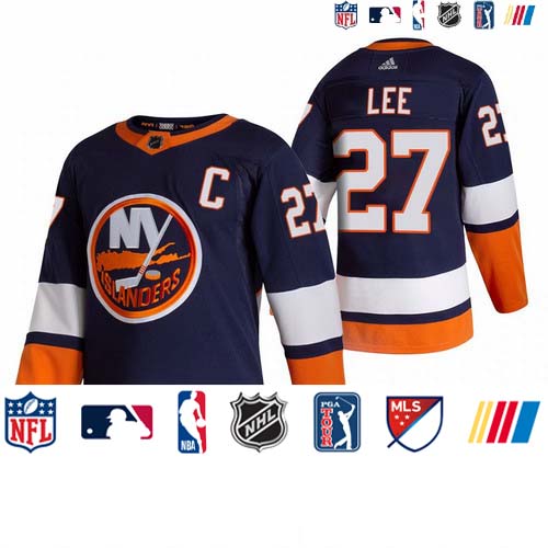 Personalized New York Islanders #27 Anders Lee Navy Blue Men’s 2020-21 Reverse Retro Alternate NHL Jersey