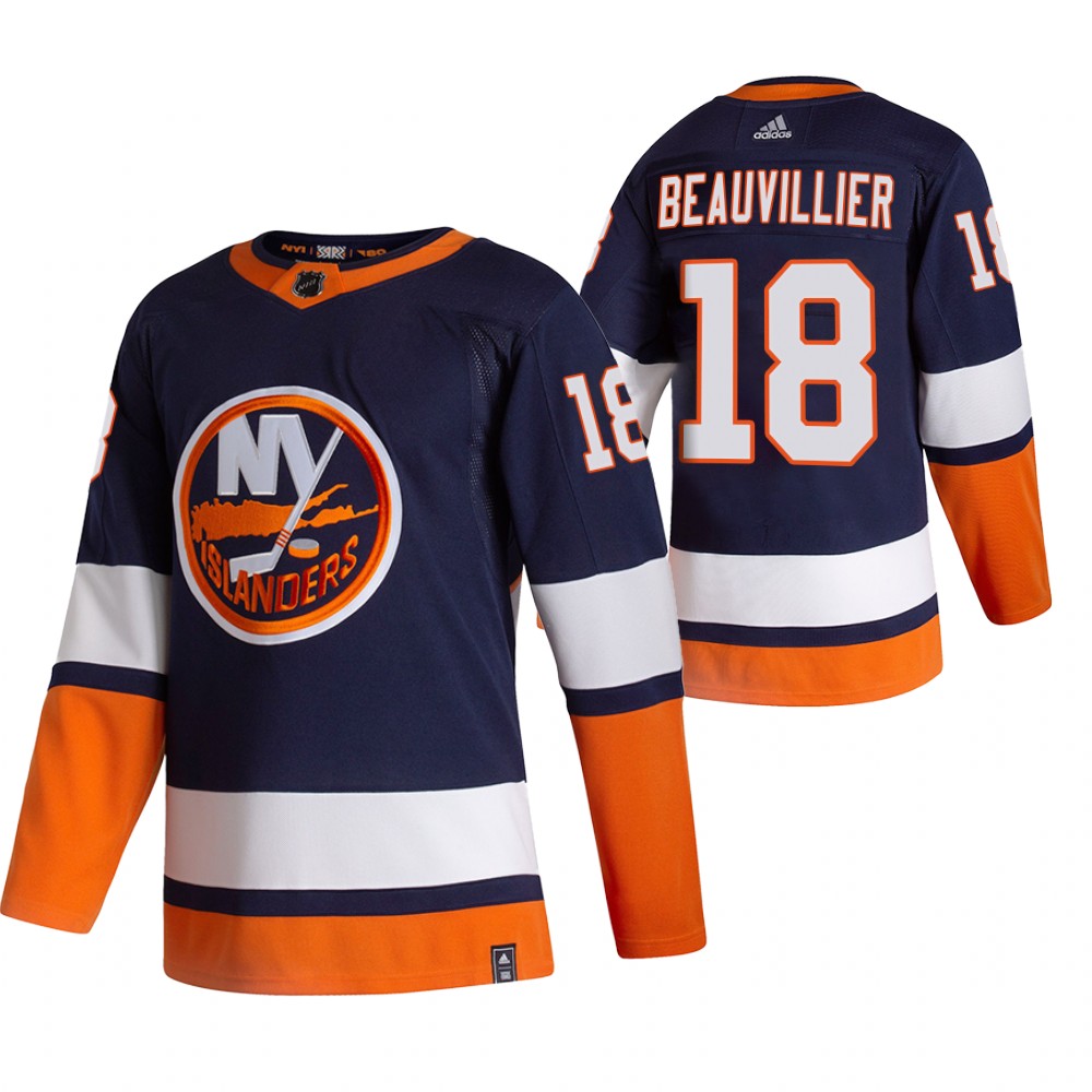 Personalized New York Islanders #18 Anthony Beauvillier Navy Blue Men’s 2020-21 Reverse Retro Alternate NHL Jersey
