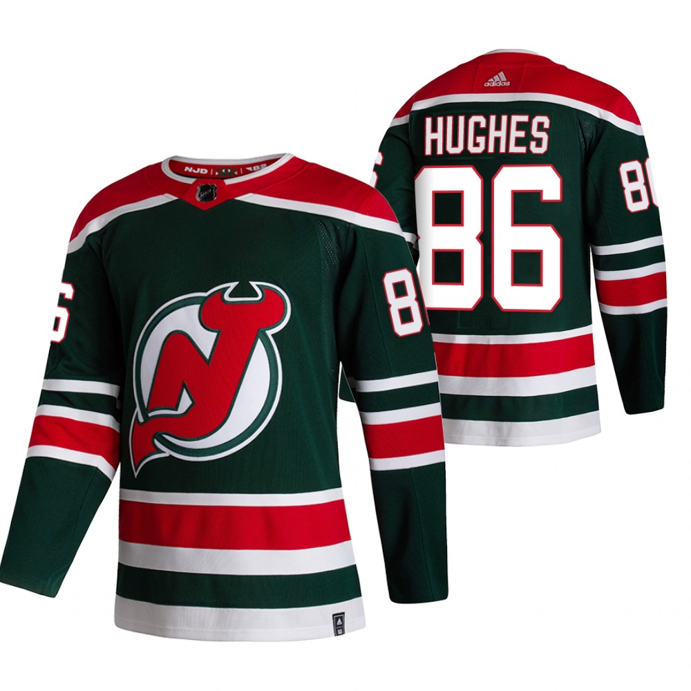 Personalized New Jersey Devils #86 Jack Hughes Green Men’s 2020-21 Reverse Retro Alternate NHL Jersey