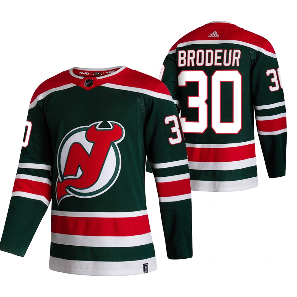 Personalized New Jersey Devils #30 Martin Brodeur Green Men’s 2020-21 Reverse Retro Alternate NHL Jersey