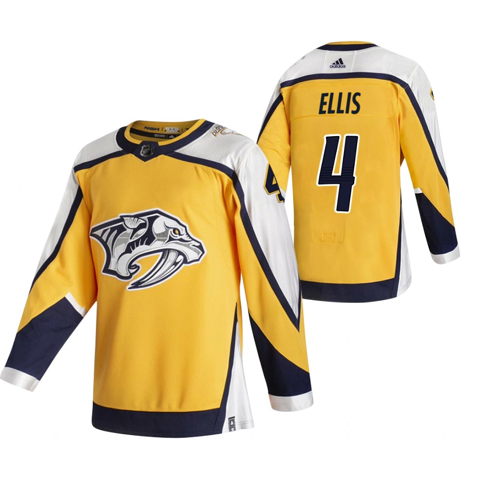 Personalized Nashville Predators #4 Ryan Ellis Yellow Men’s 2020-21 Reverse Retro Alternate NHL Jersey