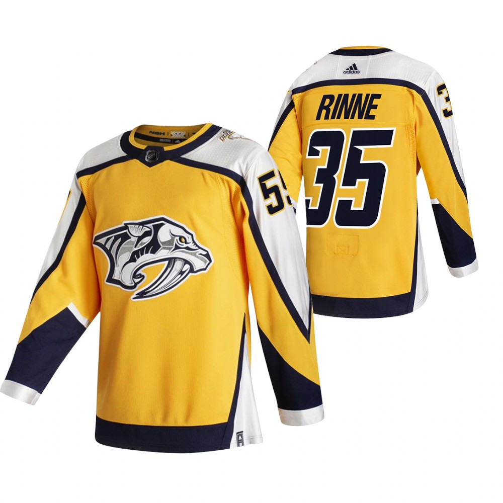 Personalized Nashville Predators #35 Pekka Rinne Yellow Men’s 2020-21 Reverse Retro Alternate NHL Jersey