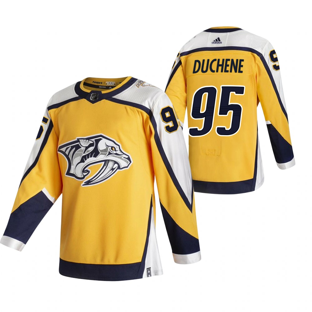 Personalized Nashville Predators #95 Matt Duchene Yellow Men’s 2020-21 Reverse Retro Alternate NHL Jersey