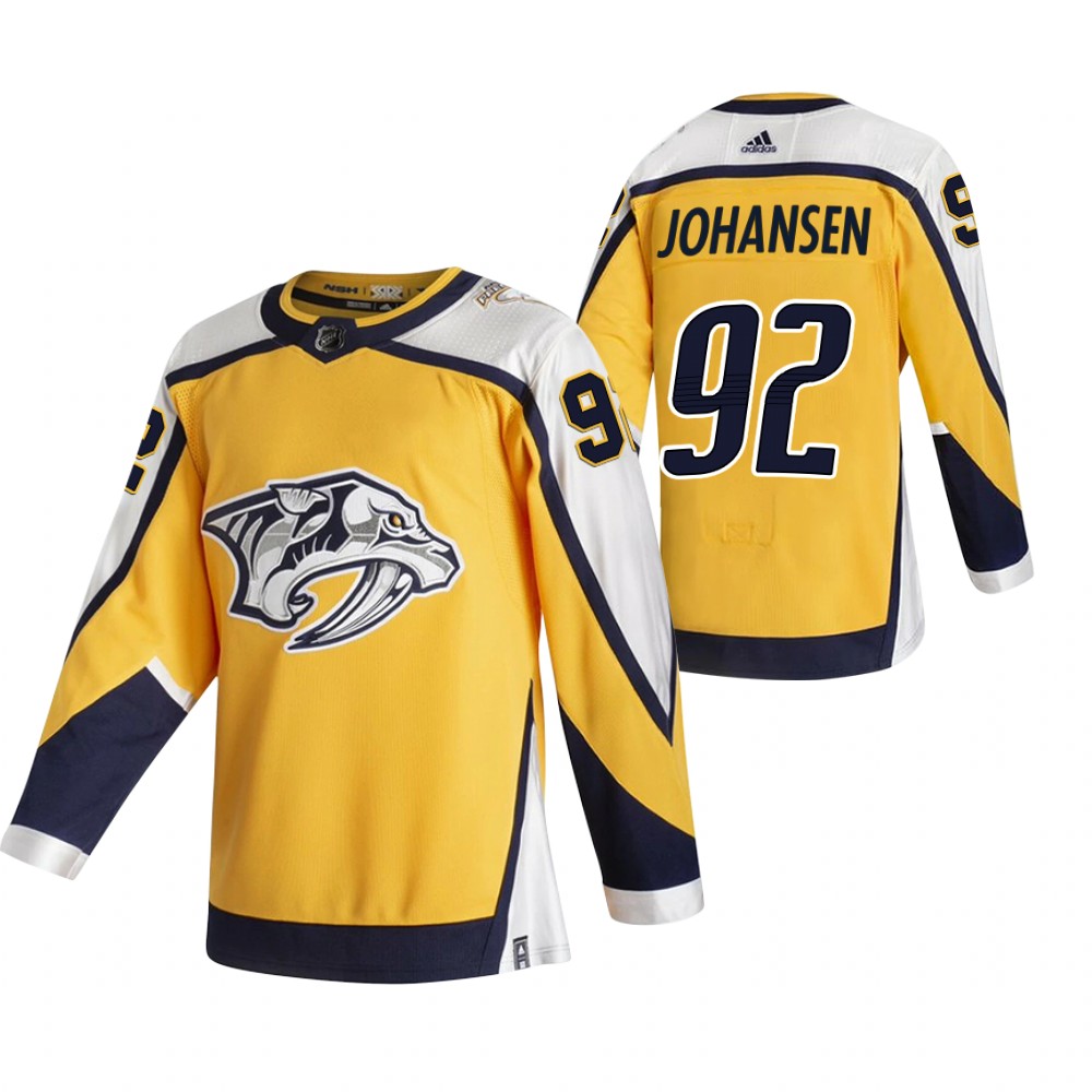 Personalized Nashville Predators #92 Ryan Johansen Yellow Men’s 2020-21 Reverse Retro Alternate NHL Jersey