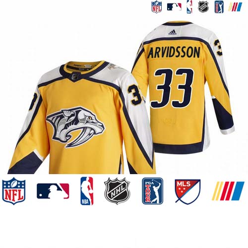 Personalized Nashville Predators #33 Viktor Arvidsson Yellow Men’s 2020-21 Reverse Retro Alternate NHL Jersey