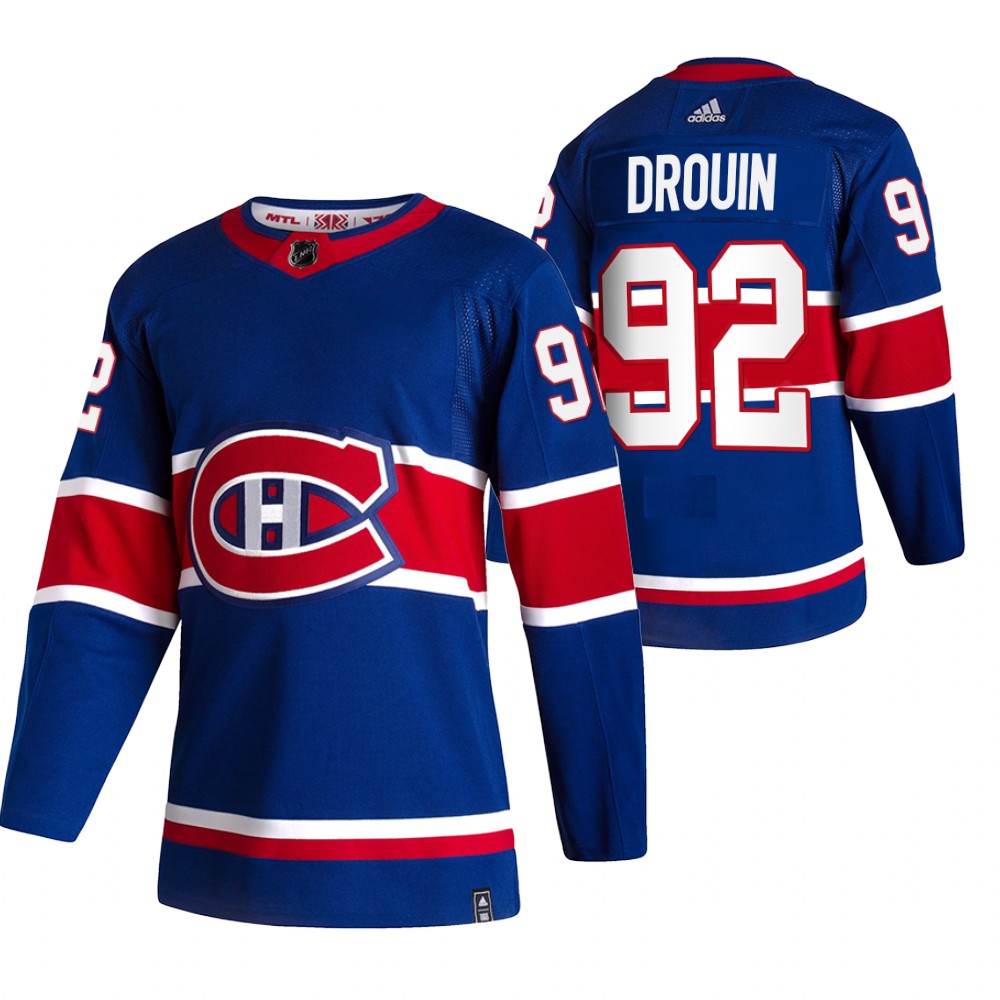 Personalized Montreal Canadiens #92 Jonathan Drouin Blue Men’s 2020-21 Reverse Retro Alternate NHL Jersey