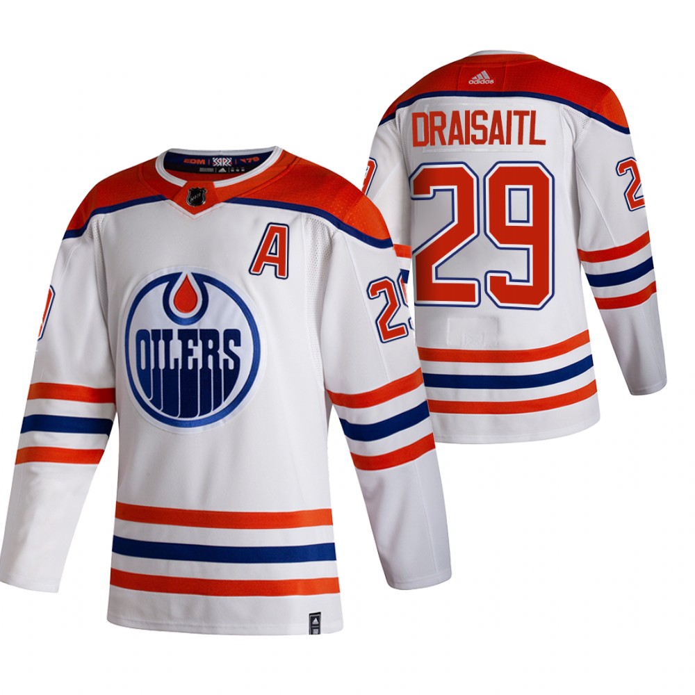 Personalized Edmonton Oilers #29 Leon Draisaitl White Men’s 2020-21 Reverse Retro Alternate NHL Jersey