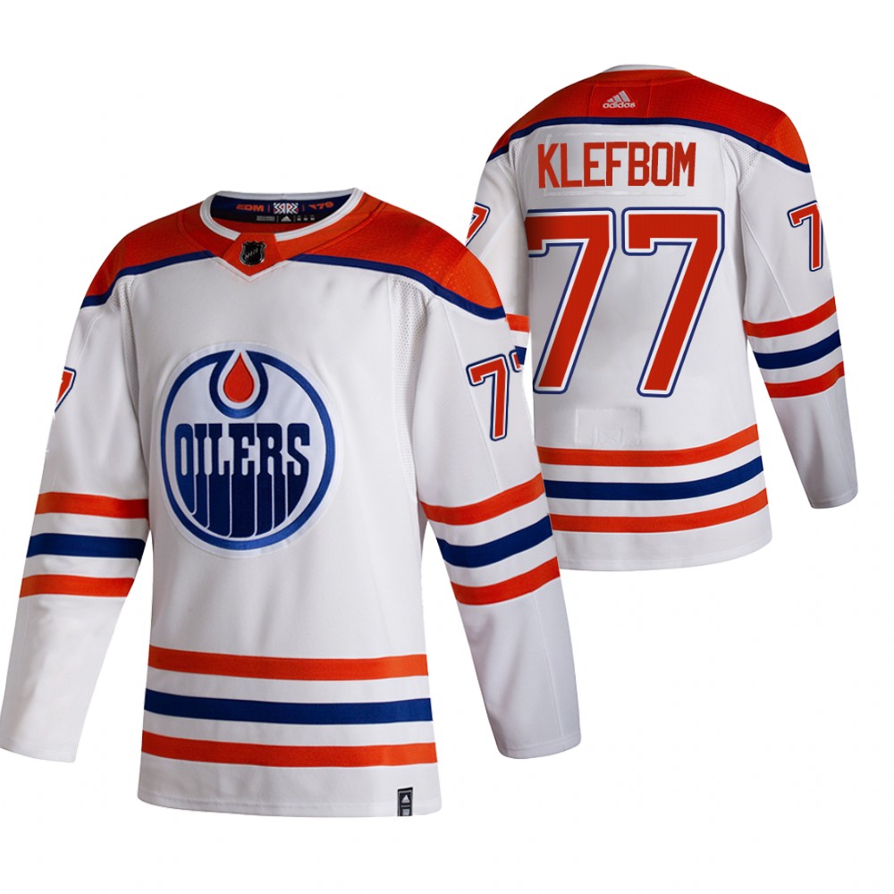 Personalized Edmonton Oilers #77 Oscar Klefblom White Men’s 2020-21 Reverse Retro Alternate NHL Jersey