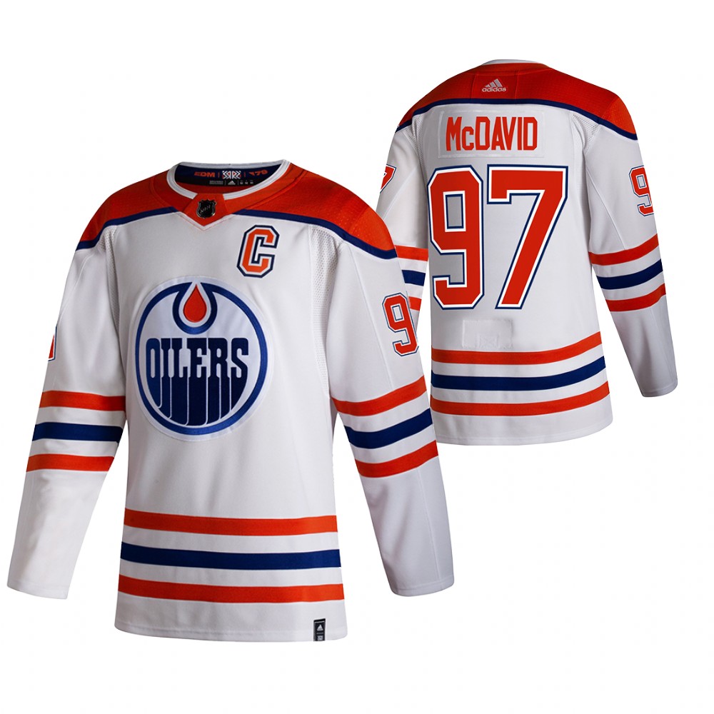 Personalized Edmonton Oilers #97 Connor McDavid White Men’s 2020-21 Reverse Retro Alternate NHL Jersey