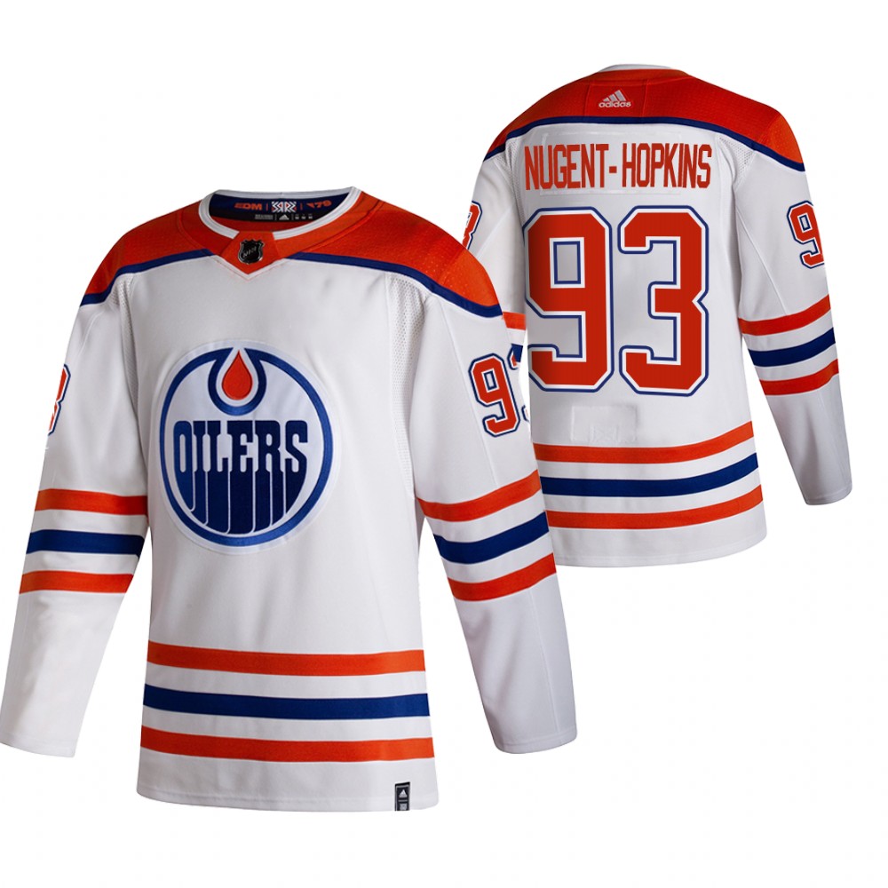 Personalized Edmonton Oilers #93 Ryan Nugent-Hopkins White Men’s 2020-21 Reverse Retro Alternate NHL Jersey