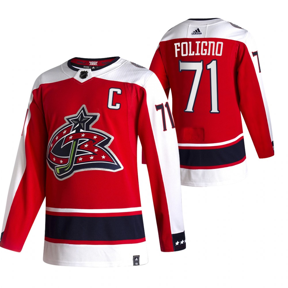 Personalized Columbus Blue Jackets #71 Nick Foligno Red Men’s 2020-21 Reverse Retro Alternate NHL Jersey
