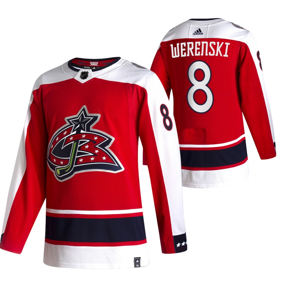 Personalized Columbus Blue Jackets #8 Zach Werenski Red Men’s 2020-21 Reverse Retro Alternate NHL Jersey