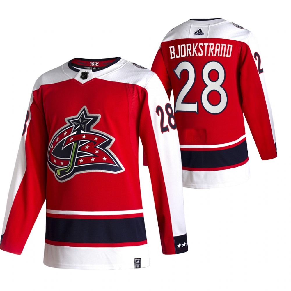 Personalized Columbus Blue Jackets #28 Oliver Bjorkstrand Red Men’s 2020-21 Reverse Retro Alternate NHL Jersey