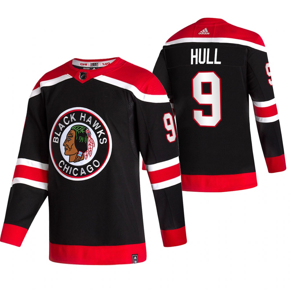Personalized Chicago Blackhawks #9 Bobby Hull Black Men’s 2020-21 Reverse Retro Alternate NHL Jersey