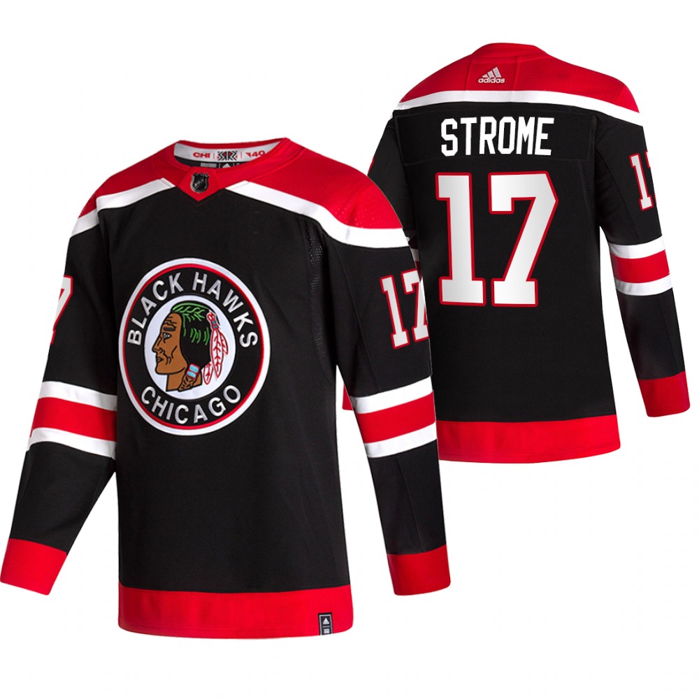 Personalized Chicago Blackhawks #17 Dylan Strome Black Men’s 2020-21 Reverse Retro Alternate NHL Jersey