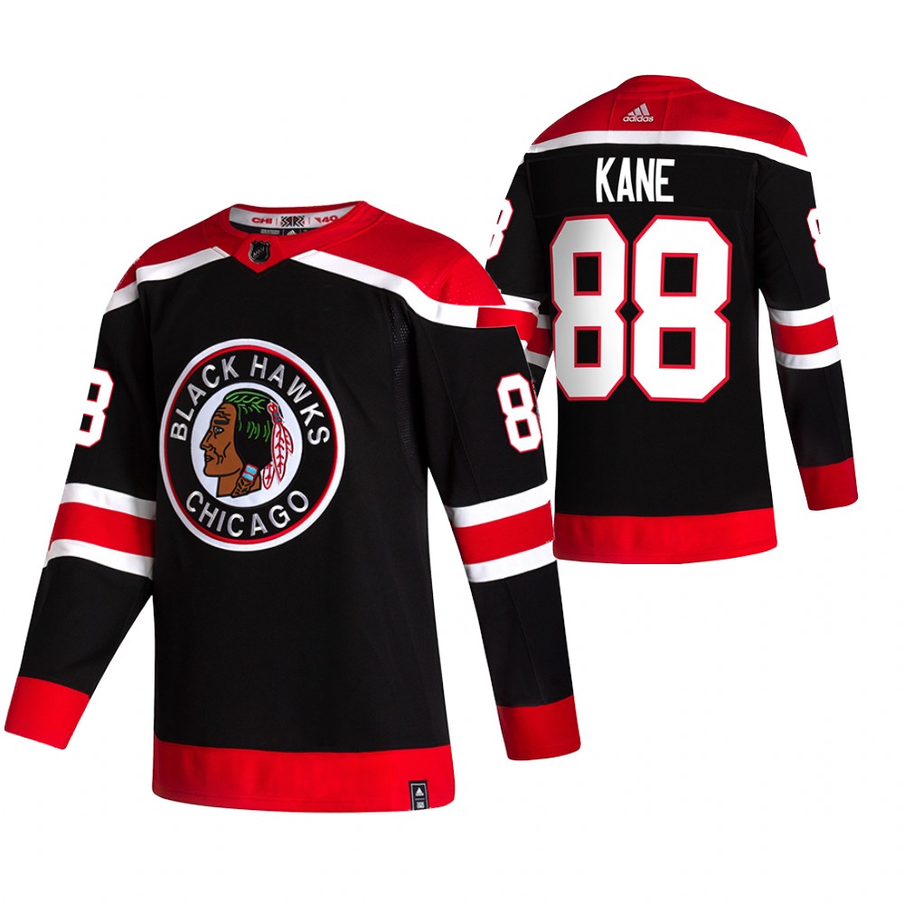 Personalized Chicago Blackhawks #88 Patrick Kane Black Men’s 2020-21 Reverse Retro Alternate NHL Jersey