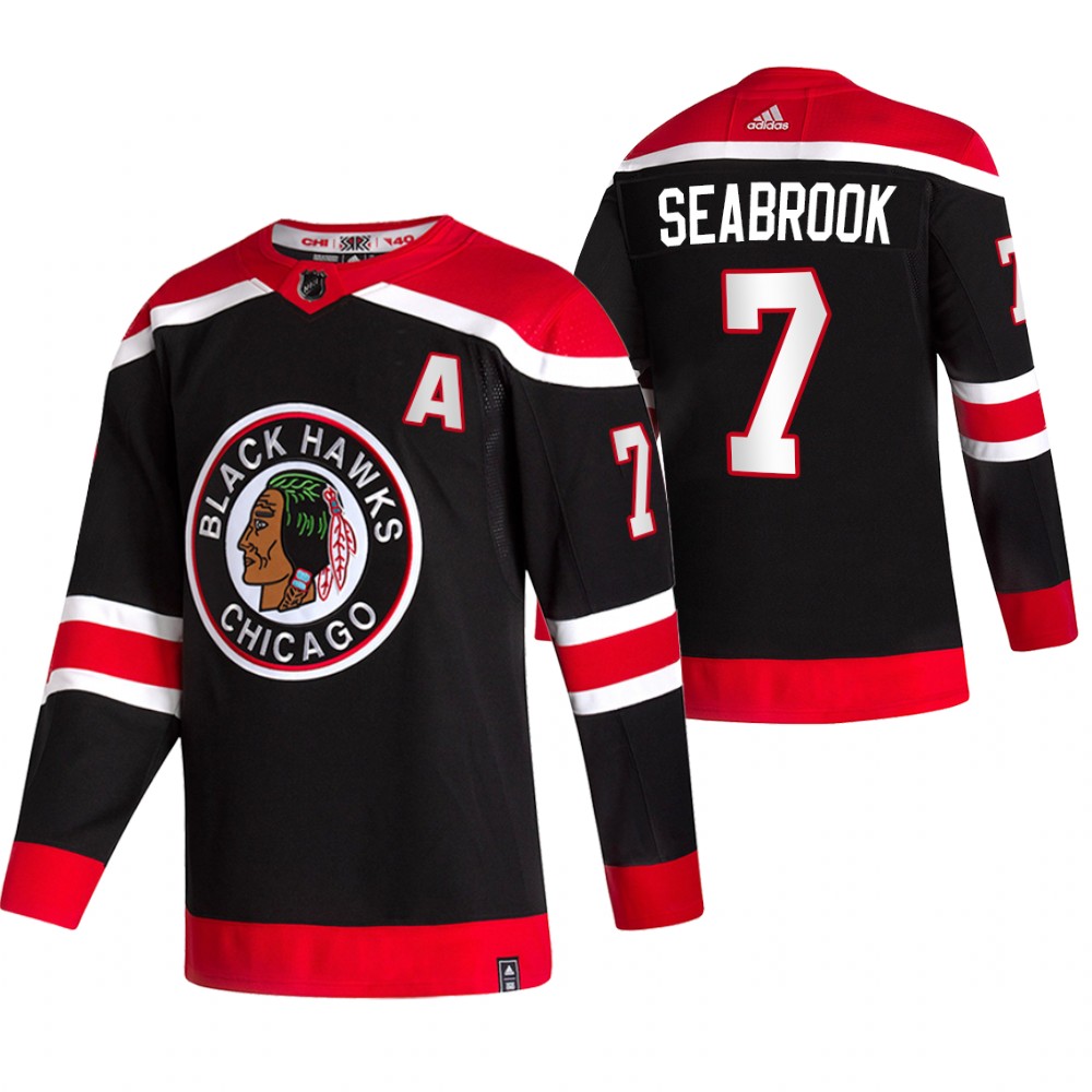 Personalized Chicago Blackhawks #7 Brent Seabrook Black Men’s 2020-21 Reverse Retro Alternate NHL Jersey