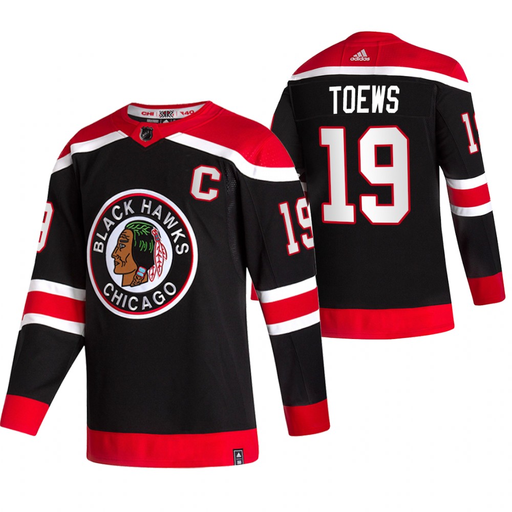 Personalized Chicago Blackhawks #19 Jonathan Toews Black Men’s 2020-21 Reverse Retro Alternate NHL Jersey