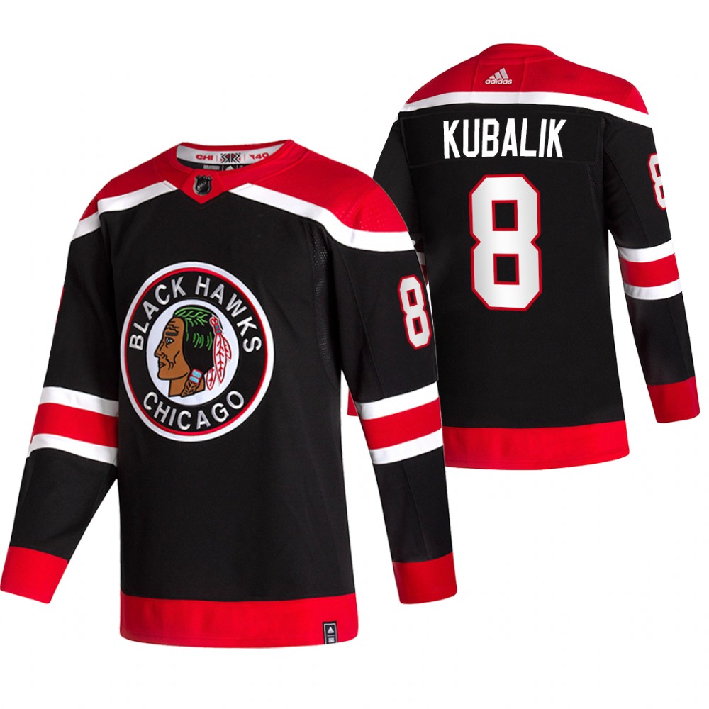 Personalized Chicago Blackhawks #8 Dominik Kubalik Black Men’s 2020-21 Reverse Retro Alternate NHL Jersey