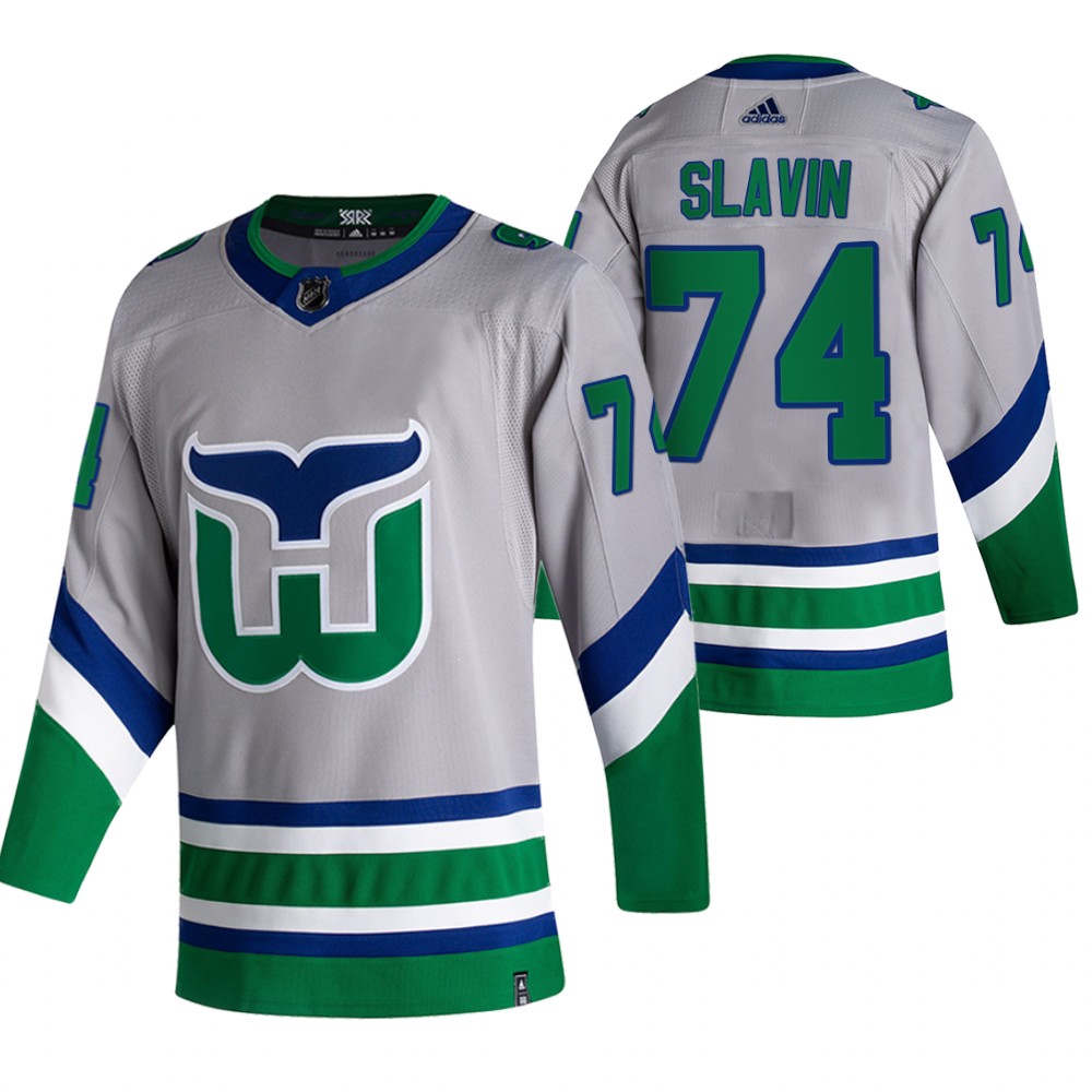 Personalized Carolina Hurricanes #74 Jaccob Slavin Grey Men’s 2020-21 Reverse Retro Alternate NHL Jersey