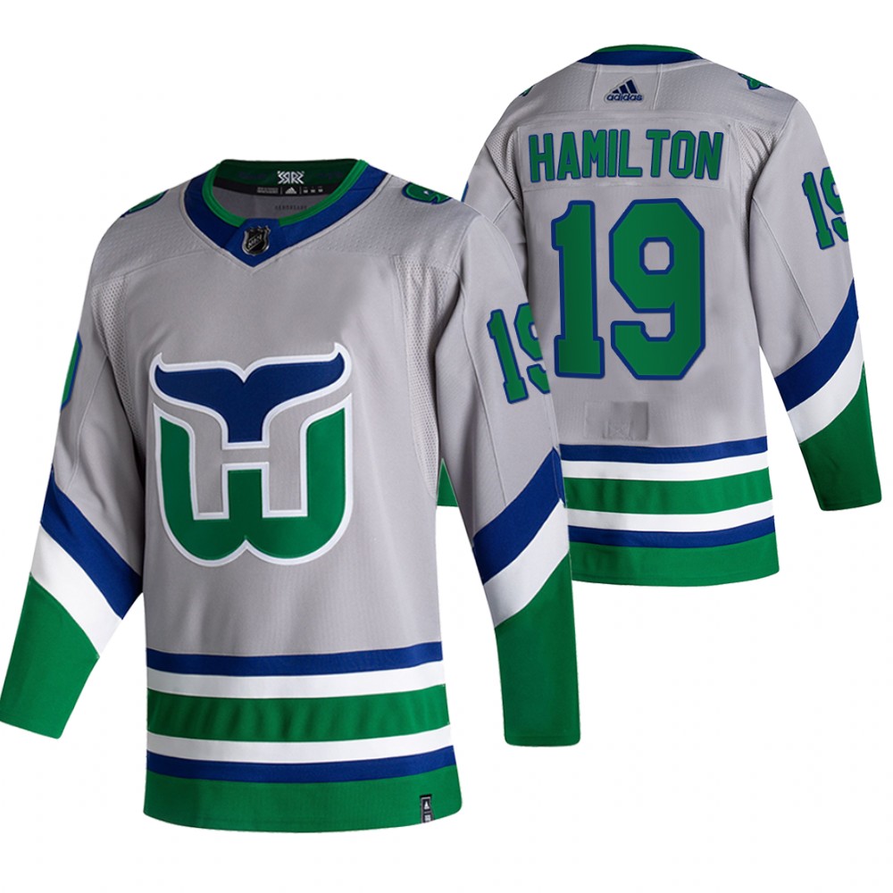 Personalized Carolina Hurricanes #19 Dougie Hamilton Grey Men’s 2020-21 Reverse Retro Alternate NHL Jersey