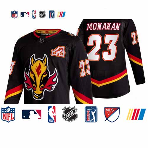 Personalized Calgary Flames #23 Sean Monahan Black Men’s 2020-21 Reverse Retro Alternate NHL Jersey