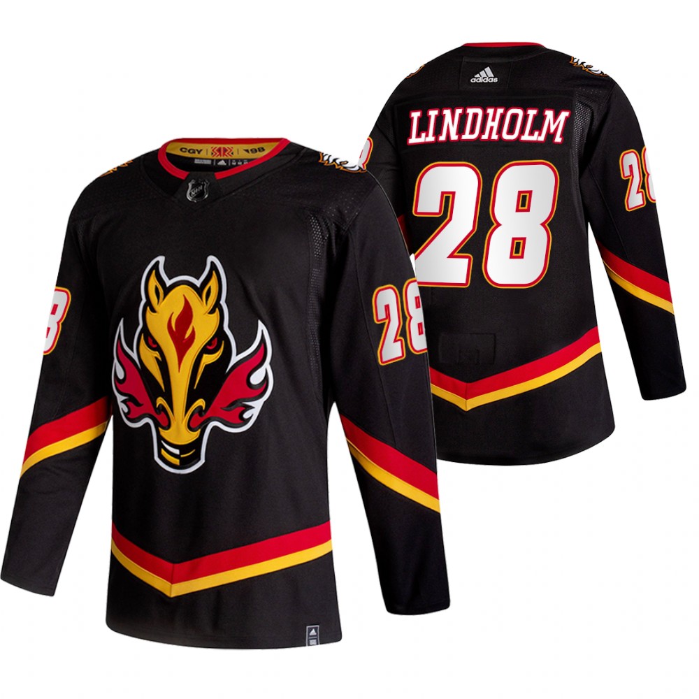 Personalized Calgary Flames #28 Elias Lindholm Black Men’s 2020-21 Reverse Retro Alternate NHL Jersey