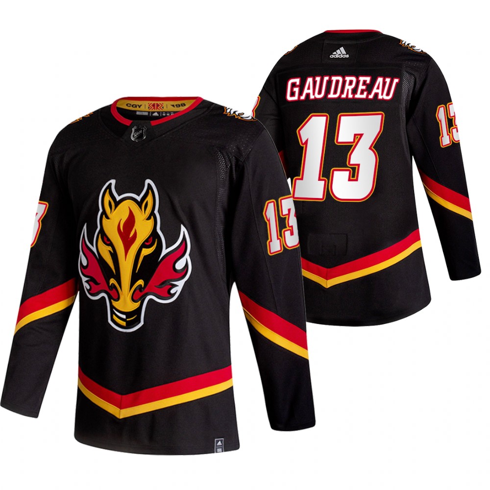 Personalized Calgary Flames #13 Johnny Gaudreau Black Men’s 2020-21 Reverse Retro Alternate NHL Jersey
